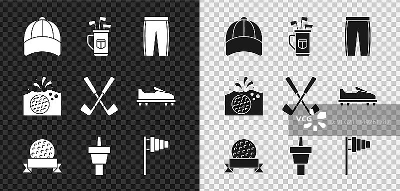 棒球帽、高尔夫球包和球杆套装图片素材