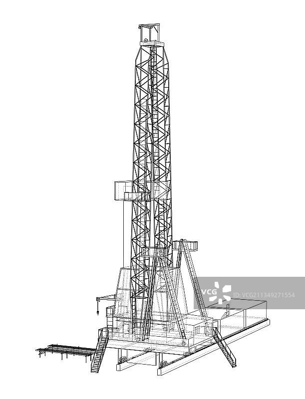 3D线框风格石油钻井平台效果图图片素材