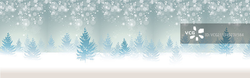 蓝色冬季雪景杉木边框图片素材