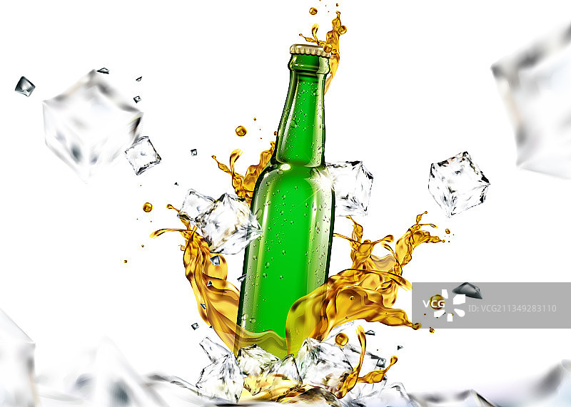 冰块啤酒玻璃瓶图片素材