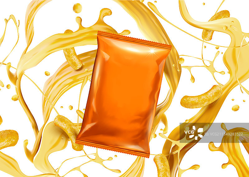 装有零食的空白橙色锡纸袋图片素材