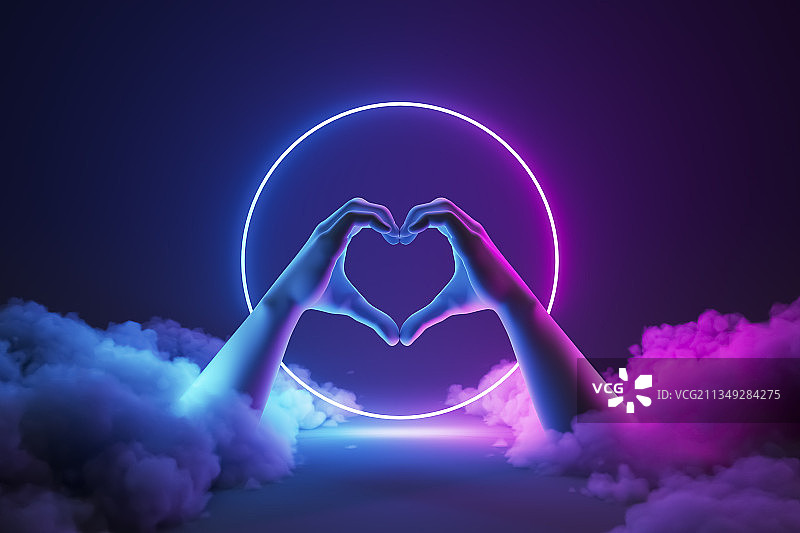 霓虹手比心图片素材