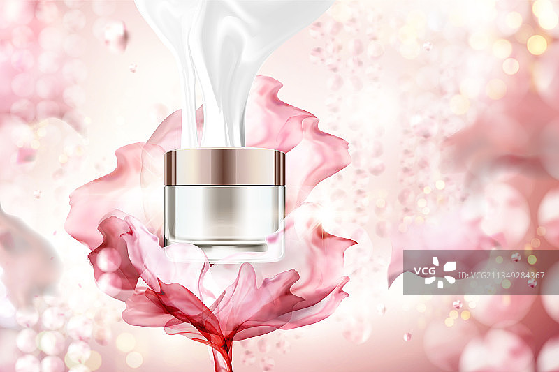 带雪纺的奶油罐样机图片素材