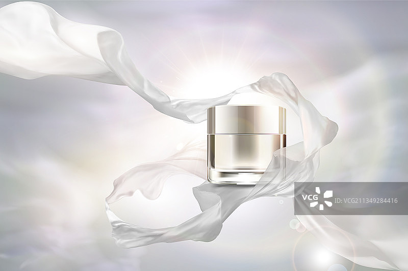带雪纺的珍珠白色乳霜罐图片素材