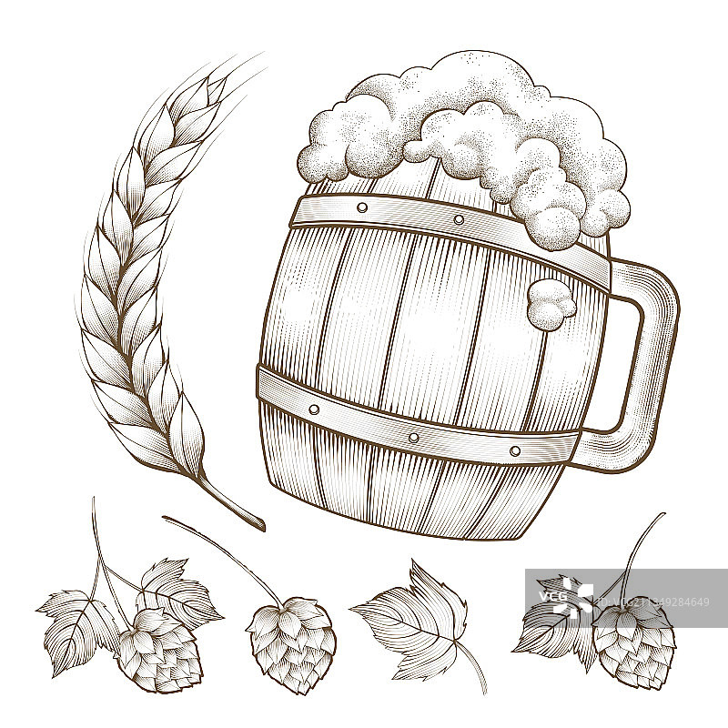 复古啤酒配料元素图片素材