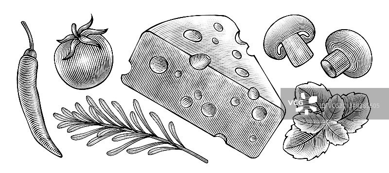 雕刻风格的食物配料图片素材