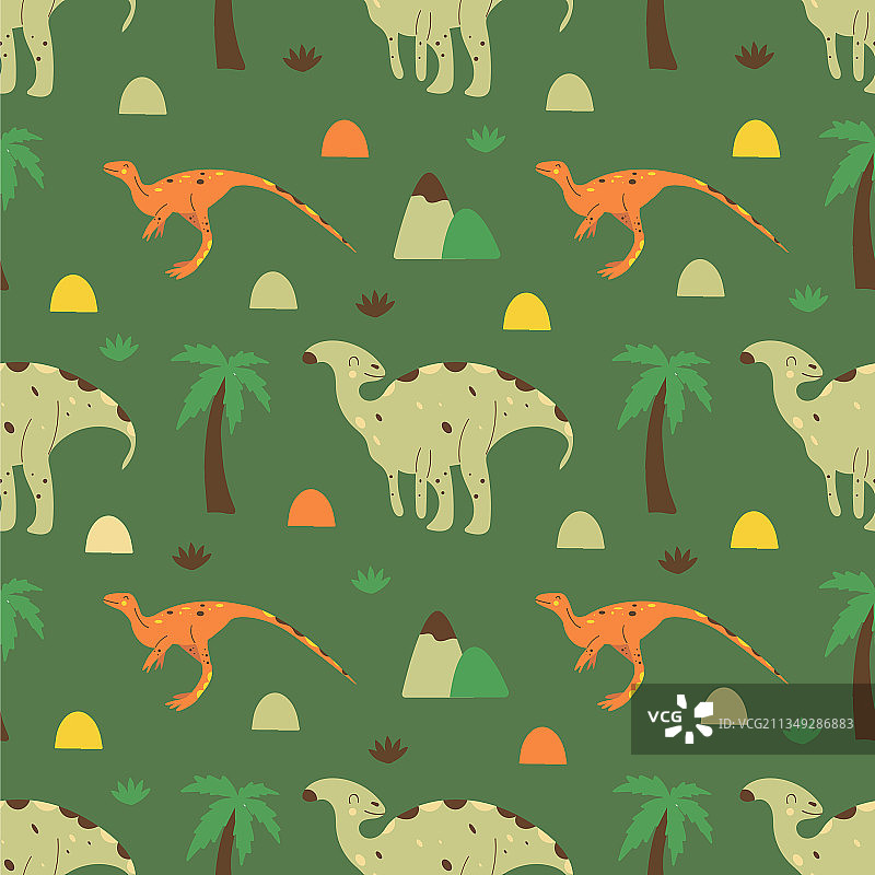 恐龙奔龙手绘无缝图案图片素材