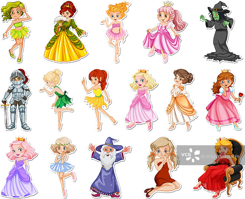 不同童话故事卡通贴纸套装图片素材