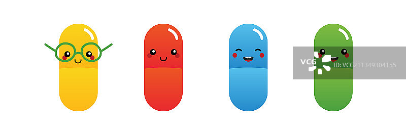 彩色药丸卡通人物套装图片素材