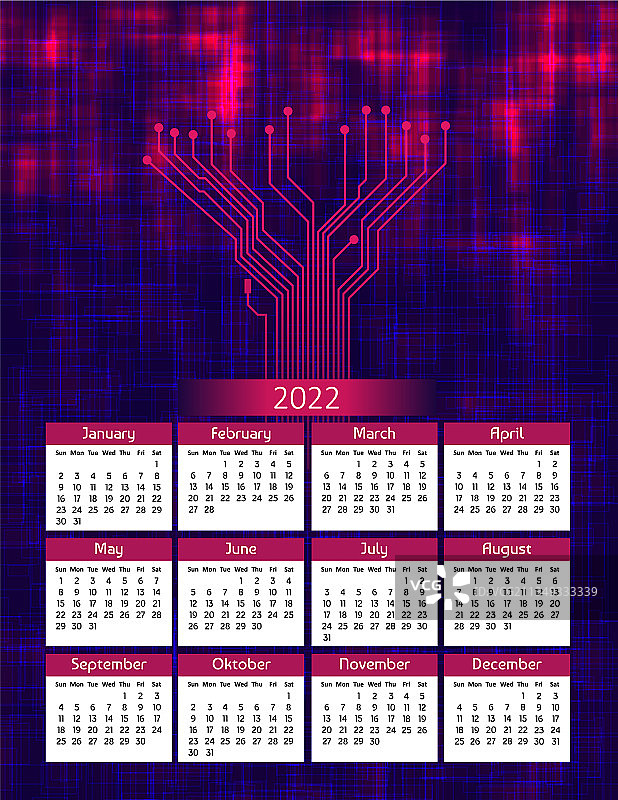 2022年未来风日历（周日开始）图片素材