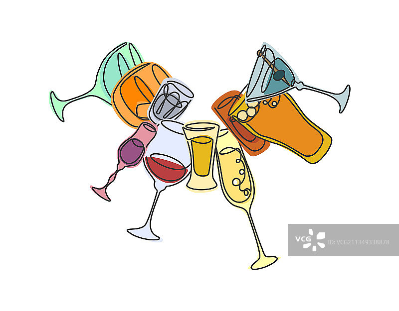 味美思威士忌伏特加酒的单线画图片素材