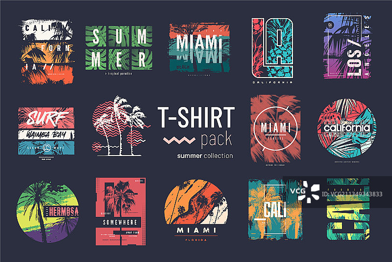 十四件彩色T恤合集图片素材