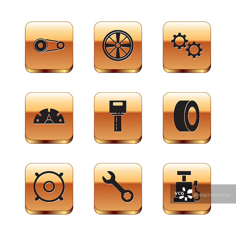 正时皮带套件、汽车音响和扳手图片素材