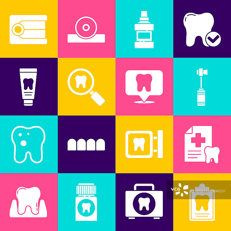 包含牙刷漱口水瓶的牙科卡片系列图片素材