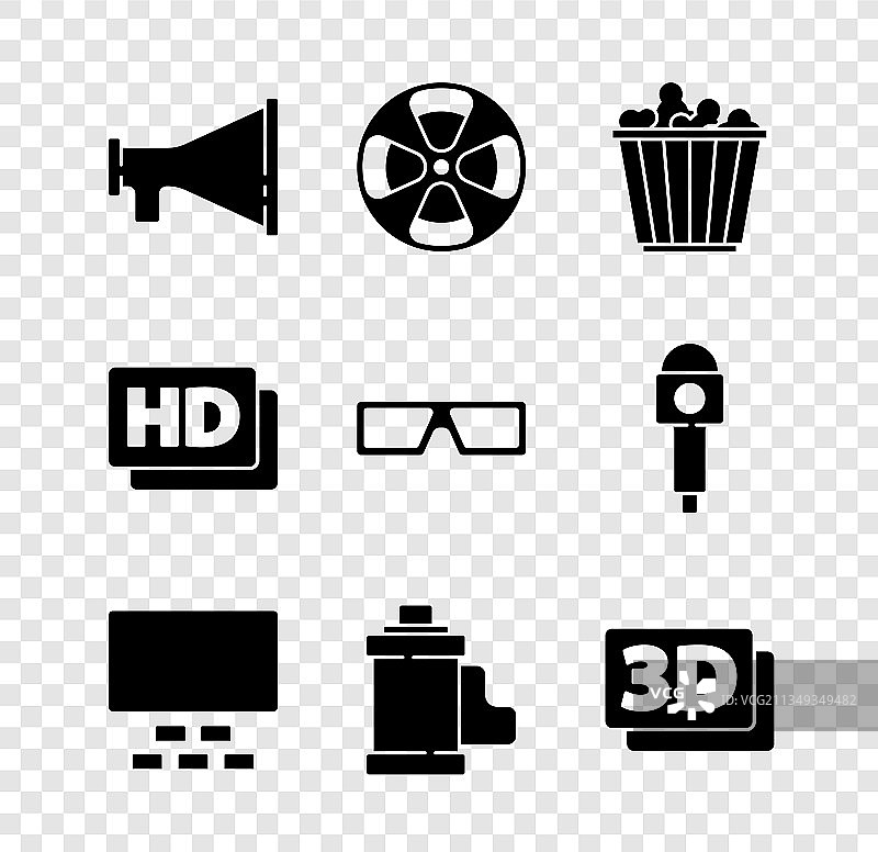 扩音器、电影胶片与爆米花图片素材