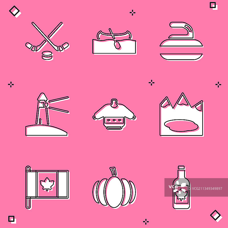 冰球球杆和冰球皮划艇或独木舟组合图片素材