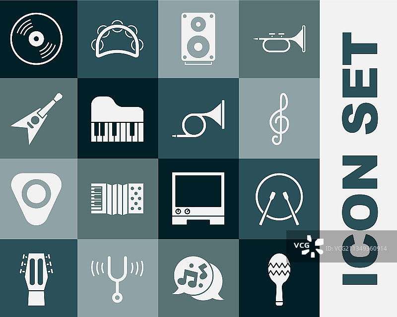 沙锤、鼓和鼓槌、高音谱号图案合集图片素材