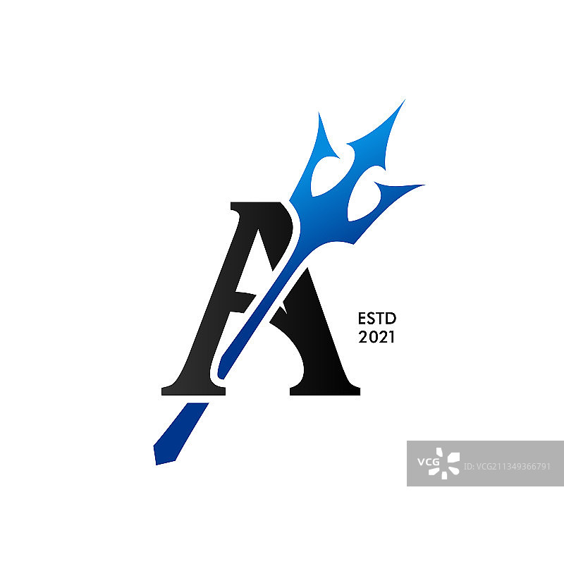 蓝色三叉戟字母A图片素材