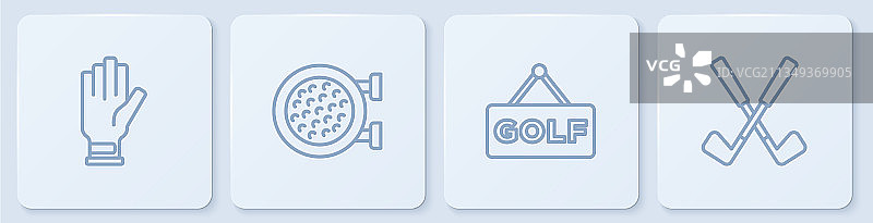 高尔夫手套、标签、运动俱乐部和交叉球杆图片素材