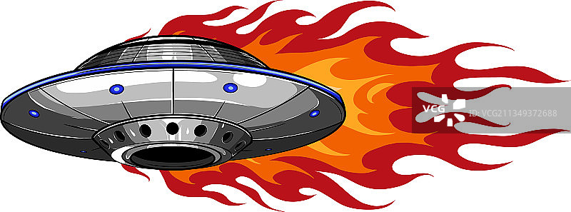 带有火焰的UFO外星飞船图片素材