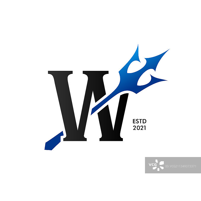 蓝色三叉戟W首字母图片素材