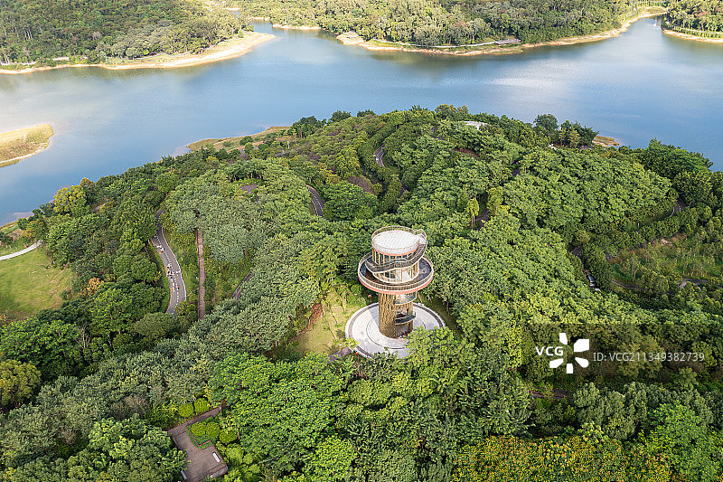 中山市金钟湖公园绿道碧道航拍图片素材