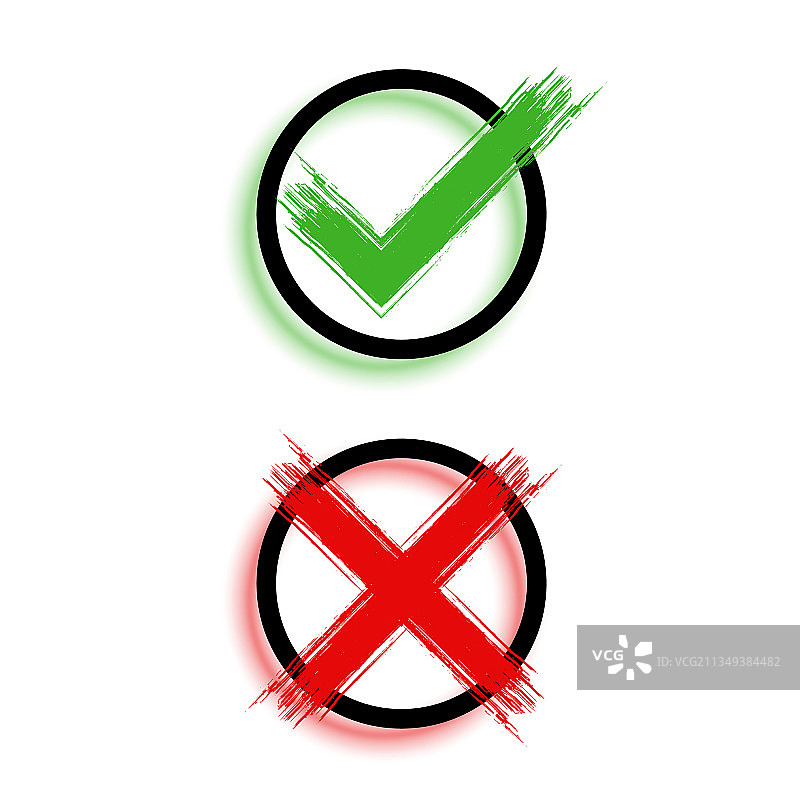 做旧风格对勾和叉号符号设计图片素材