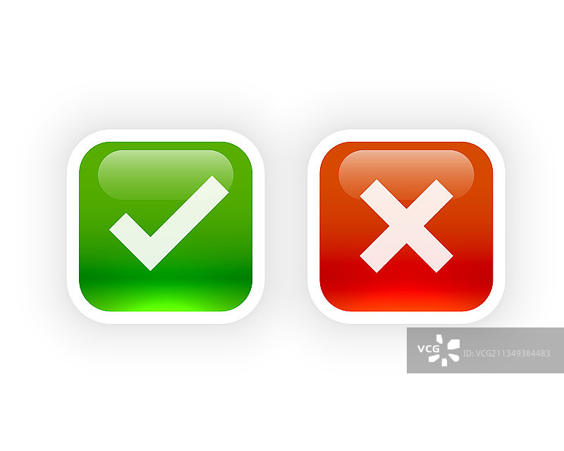 按钮风格的闪亮对勾和叉号符号图片素材