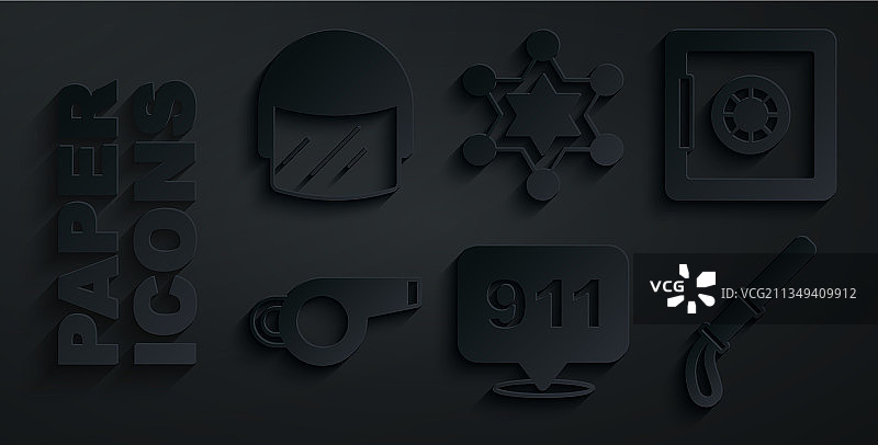 电话、911呼叫、保险箱、口哨、警察图标集图片素材