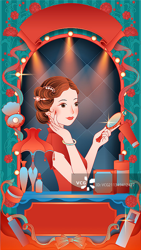 电商旗袍女性护肤品护理促销国潮插画图片素材