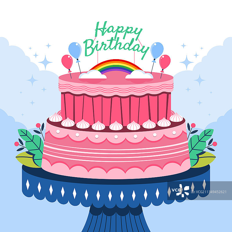 带装饰的扁平风格生日蛋糕图片素材