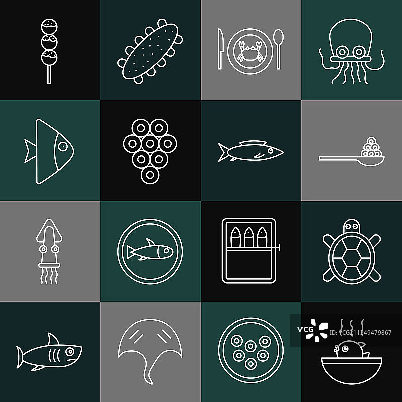 河豚汤海龟鱼子酱线条素材图片素材