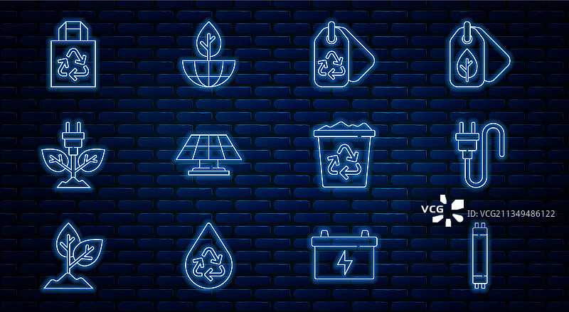 荧光灯、电源插头与标签图片素材