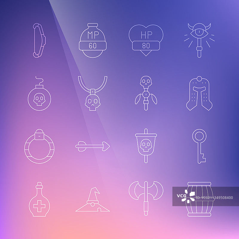 火药桶和旧钥匙图标图片素材