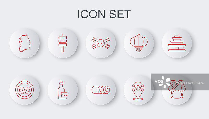 和服韩元硬币旗帜线条图标图片素材