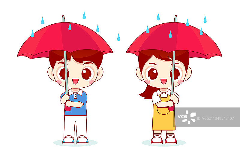 打伞卡通人物插画图片素材