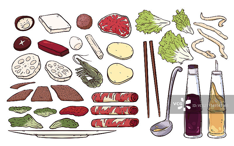 手绘矢量火锅食材美食插画图片素材