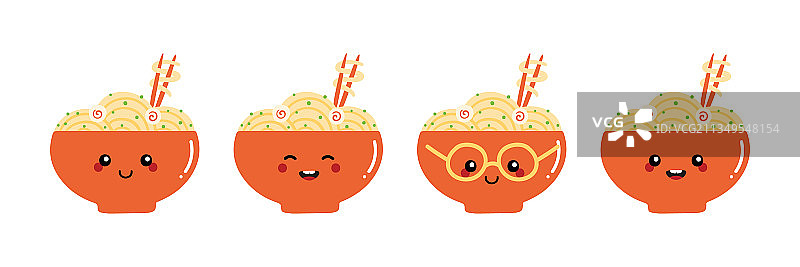 亚洲面条汤卡通人物合集图片素材
