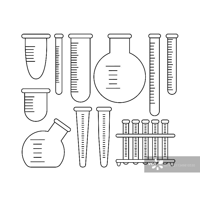 线性排列的玻璃实验室设备图片素材