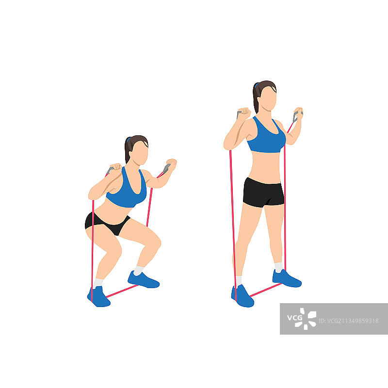 女子阻力带深蹲练习图片素材