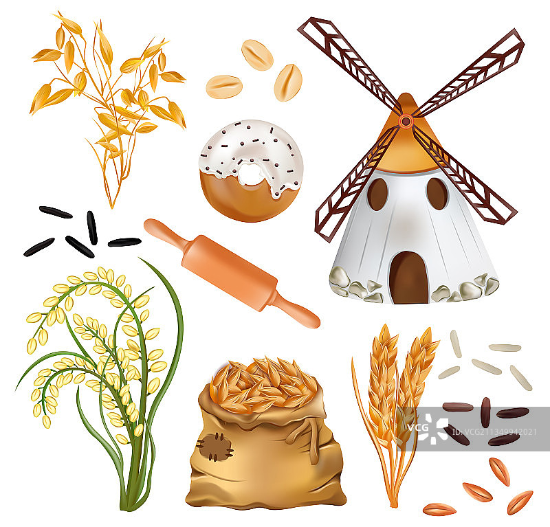 小麦大麦和风车稻谷图片素材