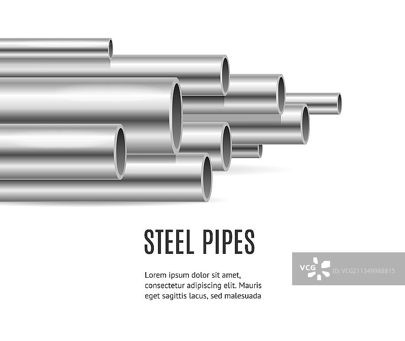 逼真细节3D钢或金属管道banner图片素材