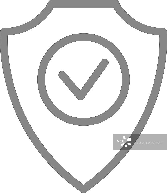 带勾选标记的防护盾牌线性图标图片素材