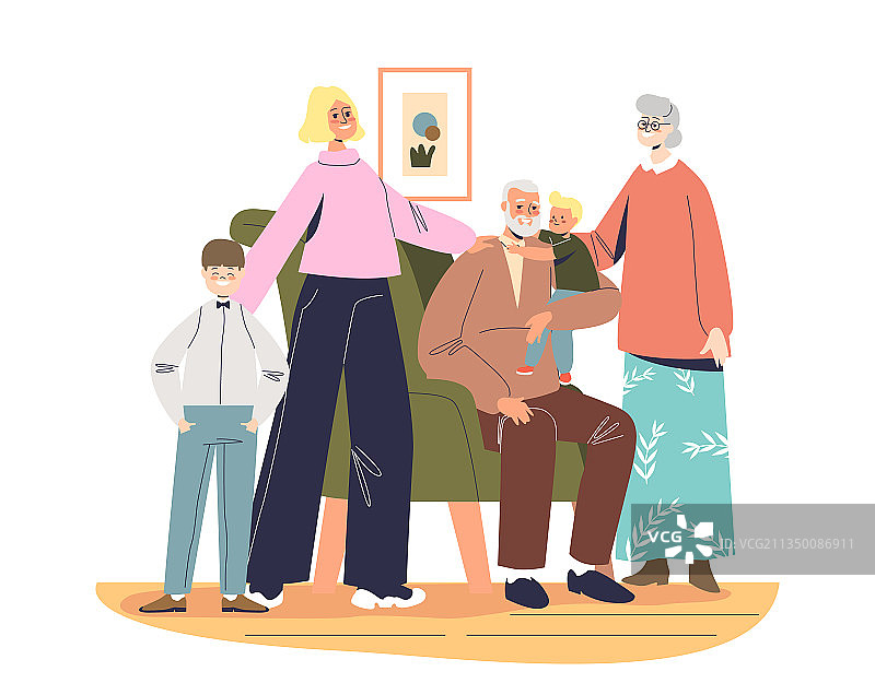 快乐的祖父母与孙辈在一起图片素材