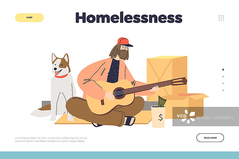 关于无家可归者的着陆页面的无家可归概念图片素材