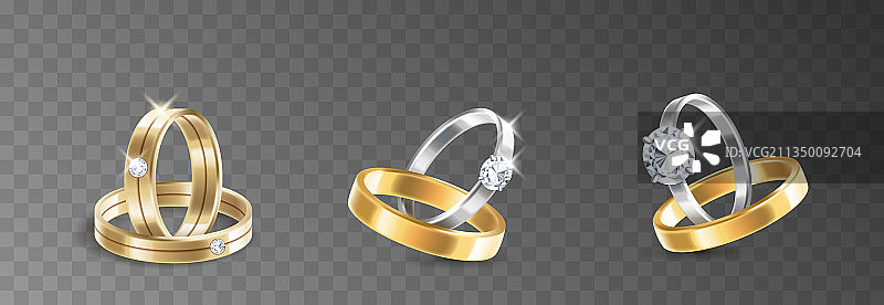 银色婚礼及订婚戒指套装图片素材