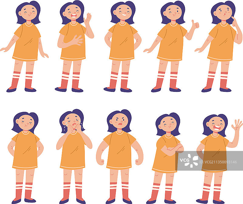 女孩角色面部表情隔离集图片素材