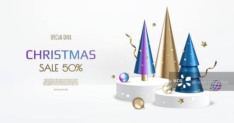 带有圣诞树的3D圆形领奖台图片素材