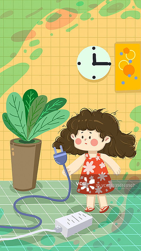 安全用电小警示|小女孩在家|开屏图片素材