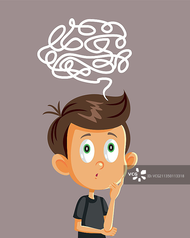 困惑思考的卡通男学生图片素材